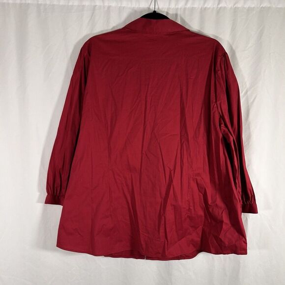 New St John's Bay Blouse Women's 2X Red Button Up Long Sleeve Vneck Collared - Picture 7 of 9